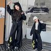 Girls' Spring & Autumn 2025 Set: Korean Style Hooded Jacket with Star Scimitar Pants for Middle & Big Kids