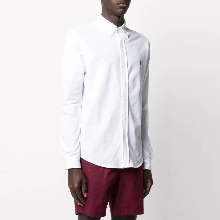 Polo Ralph Lauren Solid Color Polo Collar Single Breasted Long Sleeve Shirt Men Shirts White 710654408-003