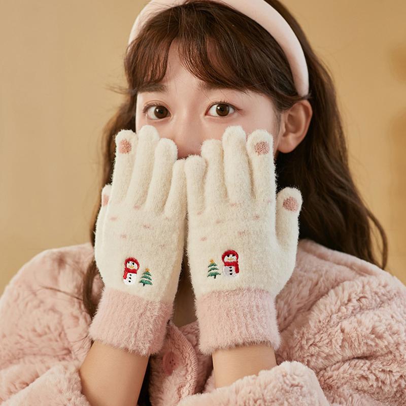 Niedliche Strickhandschuhe für Damen Herren Fingerlose Touchscreen-Handschuhe Winter Warm Plüsch Fäustlinge Radfahren Kalt Vollfingerhandschuhe