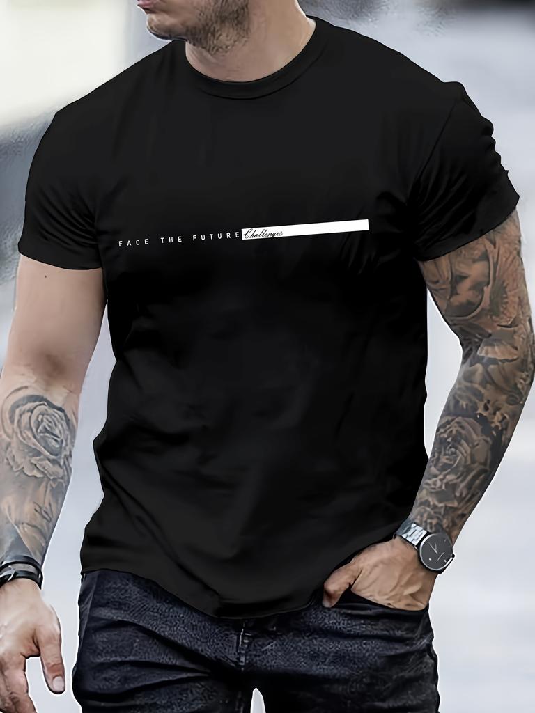 Men's Graphic Design Crew Neck T-shirt, Casual Comfy Tees For Summer, Men's Clothing Tops For Daily Gym Workout Running
