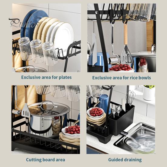 Storage Rack Two-Tier Dish Drying Rack Large Capacity Easy To Install Rust-Resistant Kitchen Countertop Utensil Dish Rack with Drain