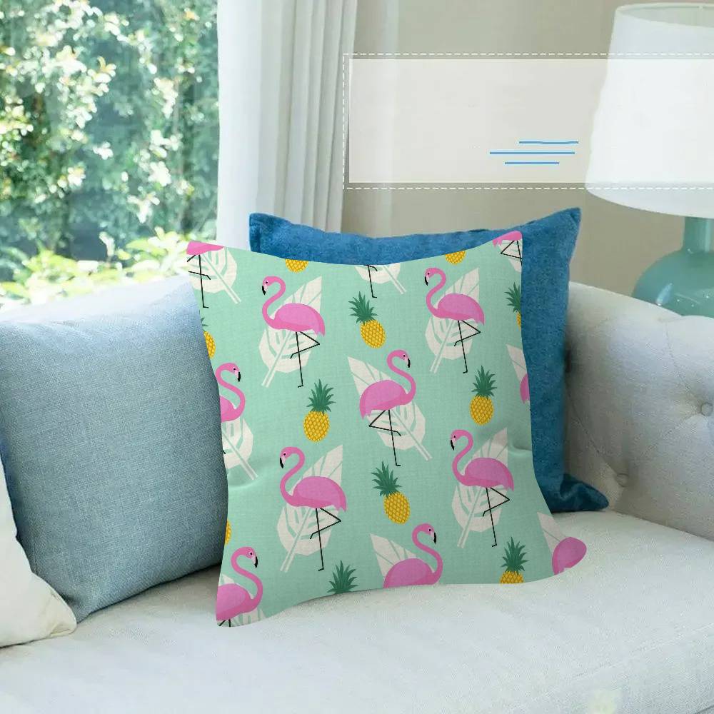 SummerThemed Flamingo Tropical Leaf Pillow Cover for Bedroom Room and Living Room Sofa Decorative Cushion Cover