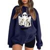 Women's Neck Long Sleeve Sweatshirt Casual Loose Fit Color Pullover with Halloween Print