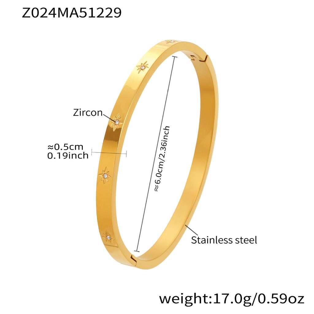 18K Gold-Plated Stainless Steel Round Pendant Bracelet with Zircon Inlay for Women - Popular European & American Style
