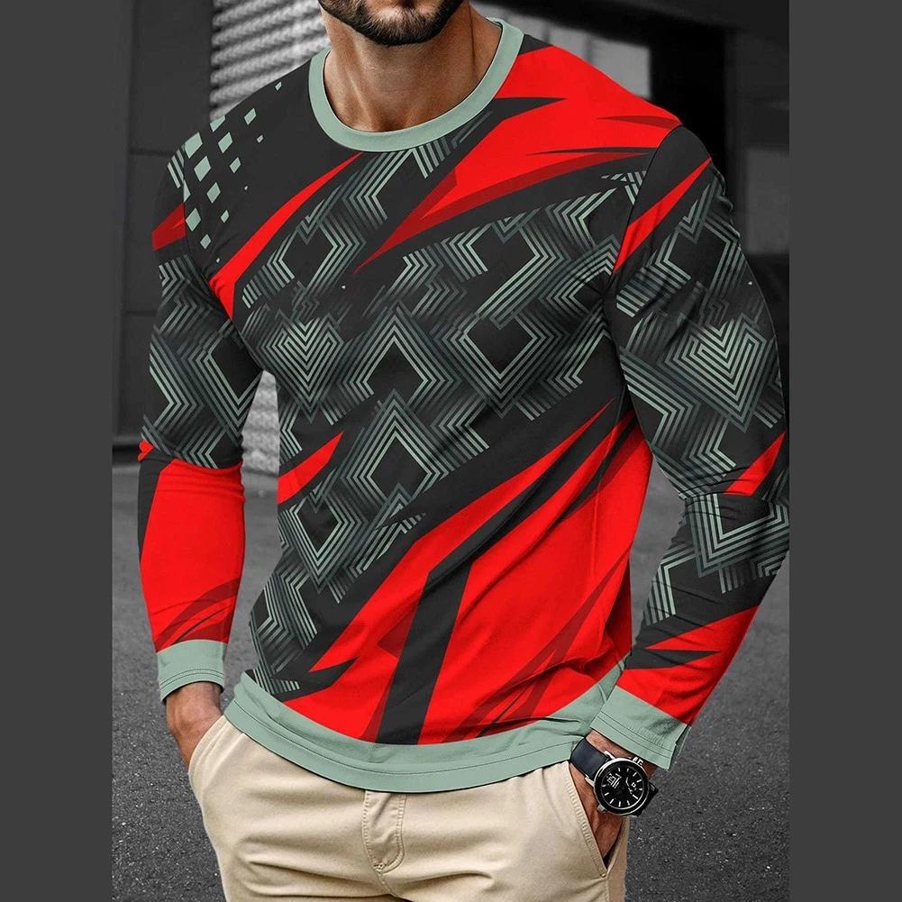 Men's 3D Printed Long Sleeve Pullover T-shirt Crew Neck Casual Sports Top