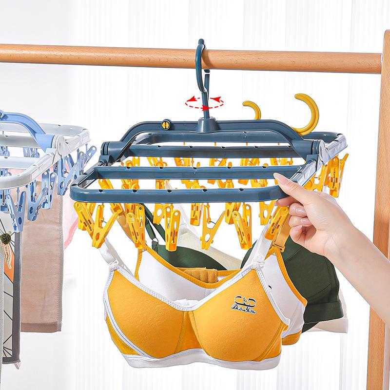 Multifunctional 32-Clip Side-Hanging Drying Rack for Dorms and Home Use, Ideal for Underwear and Sock Storage.