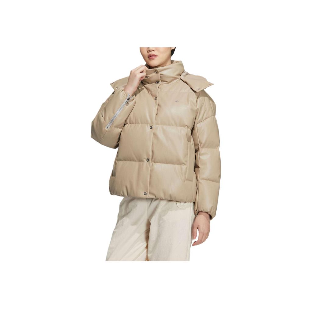 Adidas Originals Trefoil Down Jacket With Embroidered Brand Logo And Single-Breasted Hooded Design Women Outerwear Brown HS9527
