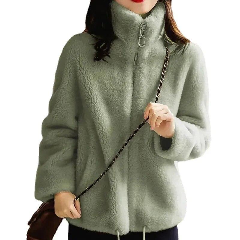 Polstret og fortykket vinter dobbeltsidig fleece varm rullekrave genser dame cardigan glidelås fleecejakke dame 30180