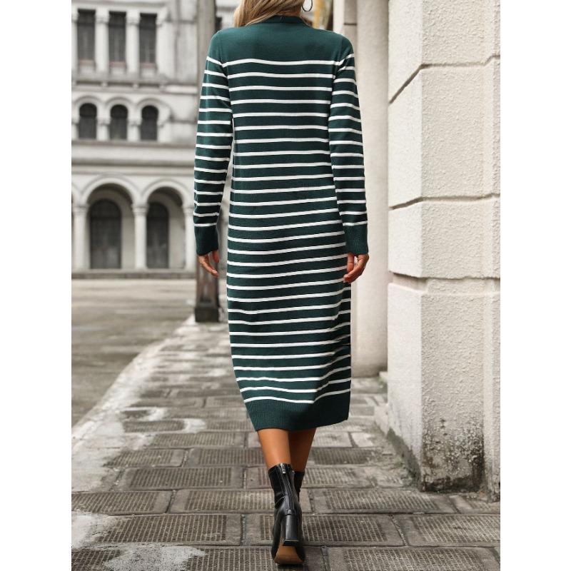 Slim Fit Women's Sweater Striped Long Skirt Dress