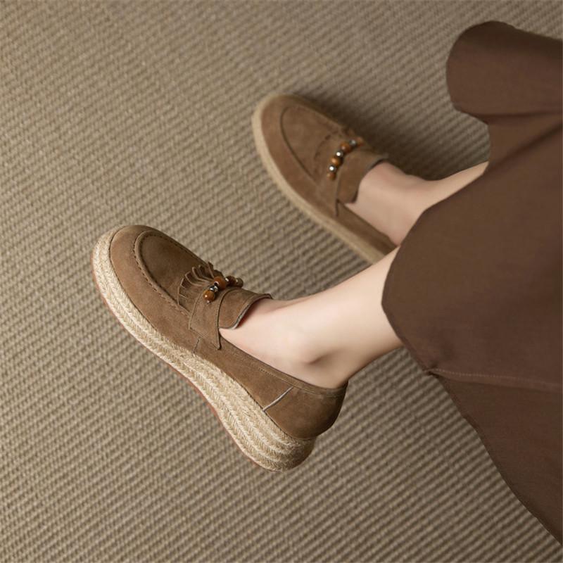 Fashion New Spring/autumn Sheep Suede Women Shoes Round Toe Loafers Shoes for Women Fashion Platform Women Pumps Wedge Heel Shoes