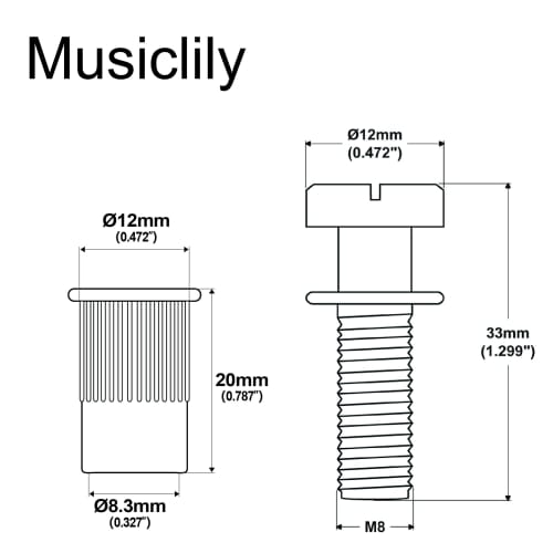 Musiclily Pro M8 Tailpiece Studs and Anchors for LP Les Paul Electric Guitars, Nickel (Set of 2)
