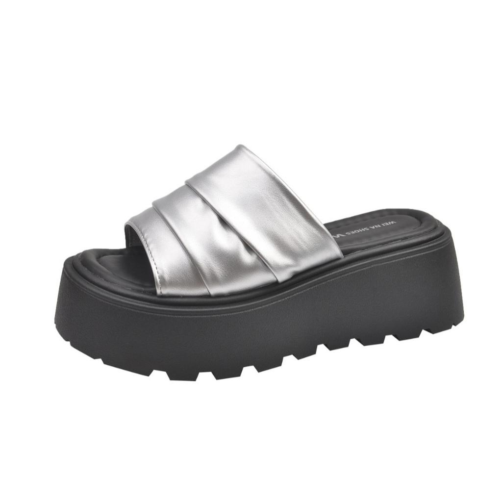 Thick-bottomed Heightening Cool Slippers for Women's Summer Wear 2025 New Models with Skirts, Beach One-word Drag, Small Muffin Slippers