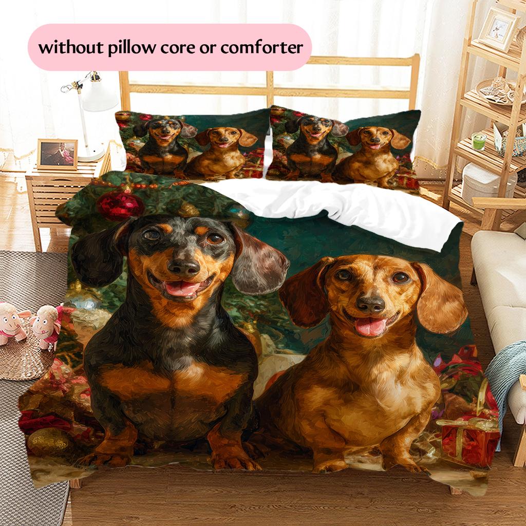 Happy Dachshund Pattern Bedding Home Decoration Birthday Gift (1 * duvet cover + 2 * pillowcase, without core)