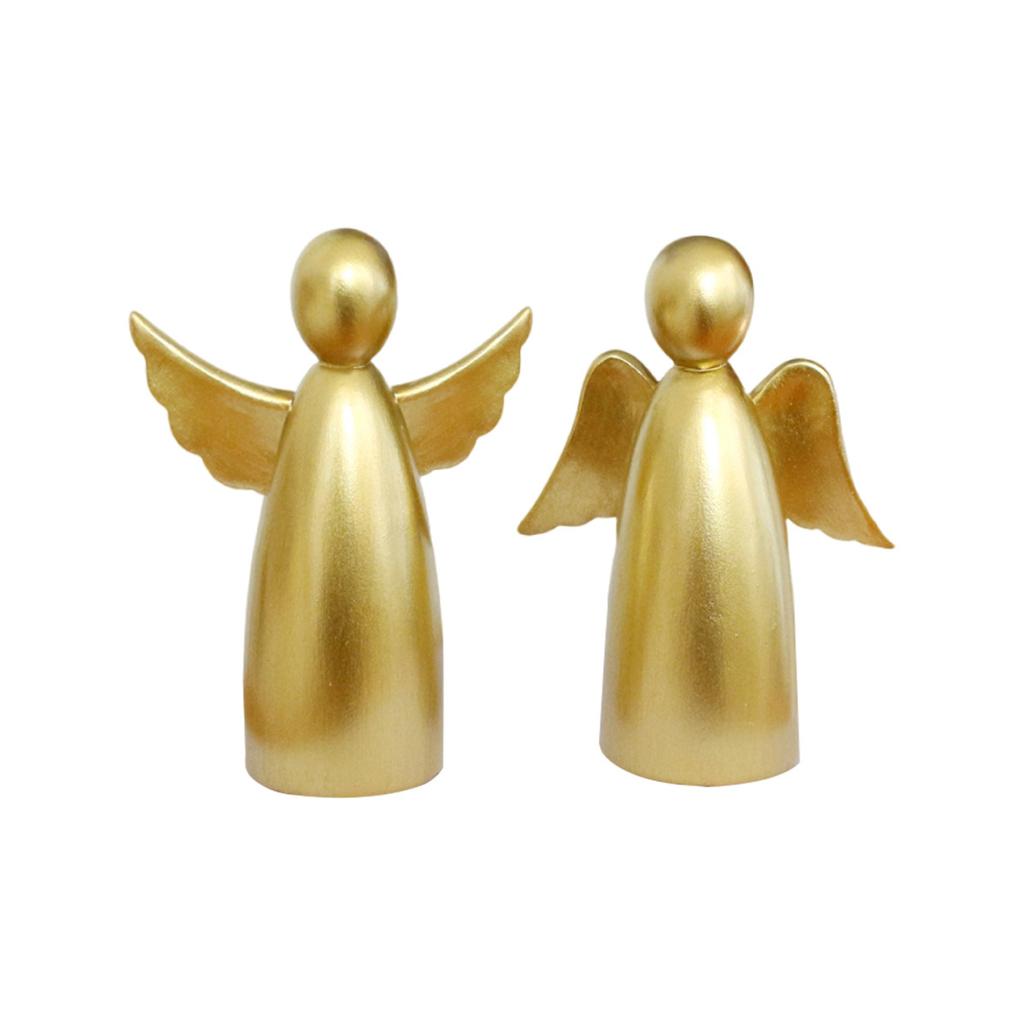 Set Of Two Golden Angel Sculptures - Elegant Resin Figurines For Home Decor, Gifts, And Spiritual Displays