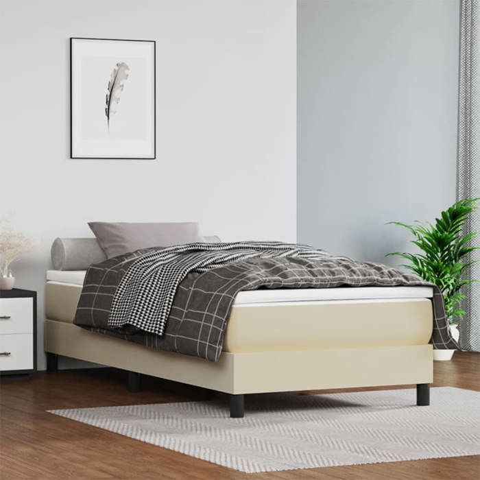 3144245 vidaXL Lit à sommier tapissier avec matelas Crème 100x200cm Similicuir