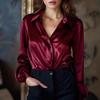 Elegant Autumn Solid Color Long Sleeve Button-Up Shirt for Women