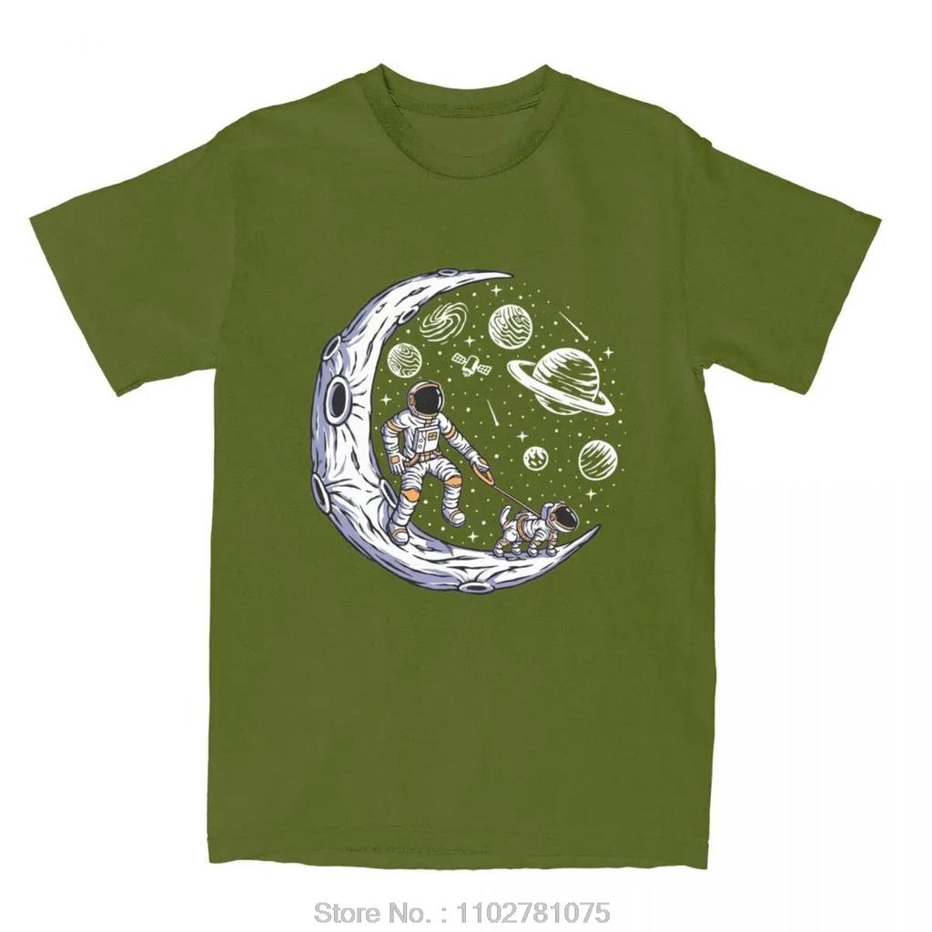 Vintage Men's Clothing Astronaut And Dog On The Moon Oversized T-shirt Outer Space Cotton Tshirt Summer Classic Fitness T Shirt