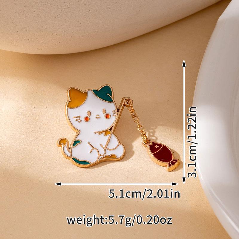 Childlike Kitten Fishing Brooch Cute Japanese Badge Cartoon Pin Buckle Pin Decoration Student Schoolbag Pendant