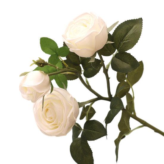 3 Stems Artificial Flowers Bouquet with 2 Heads Blooms And 1 Bud Real Touch Rose Flower Branch for Wedding Home Office Table Decor