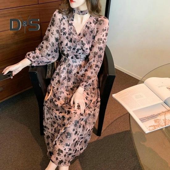 

Удобное женское платье с завязками в модном французском стиле с леопардовым принтом макси-платье