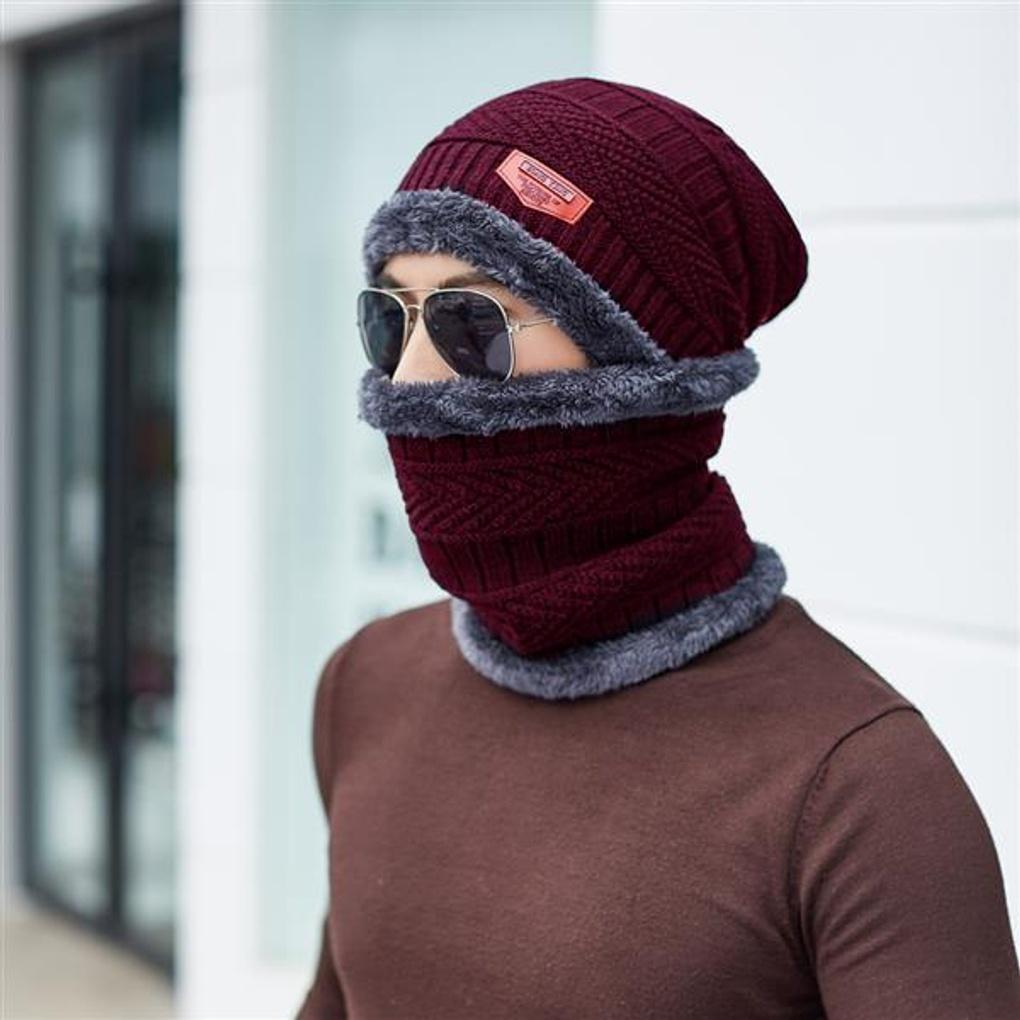 Neckwarmer Beanie Set (Wine)/Fur Hat Beanie Winter Hat