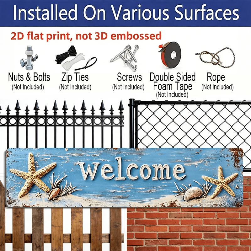 2D Flat - One-Piece 2D Flat Aluminium Decorative Sign, Featuring A Coastal Beach Theme, Perfect for Wall Decoration in Entryways or Bathrooms