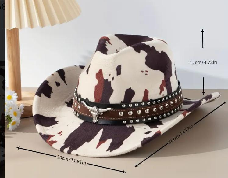 Western Suede Upturned Edge Western Cowboy Hat Men's and Women's Outdoor Travel Hat Rolled Brim Ethnic Style Top Hat Felt Hat