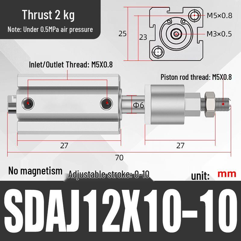 Adjustable Stroke Pneumatic Thin Cylinder - Piston Rod Sizes: 16/20/25/32/40/63