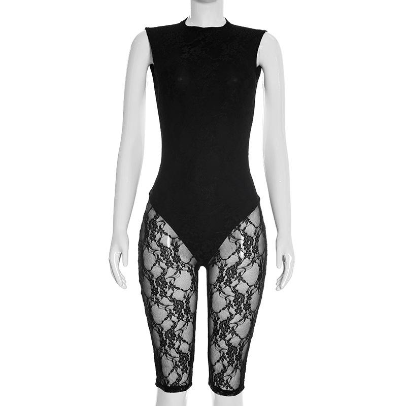 Women s See-through Lace Backless Jumpsuit - Sexy Slimming, European & American Style M