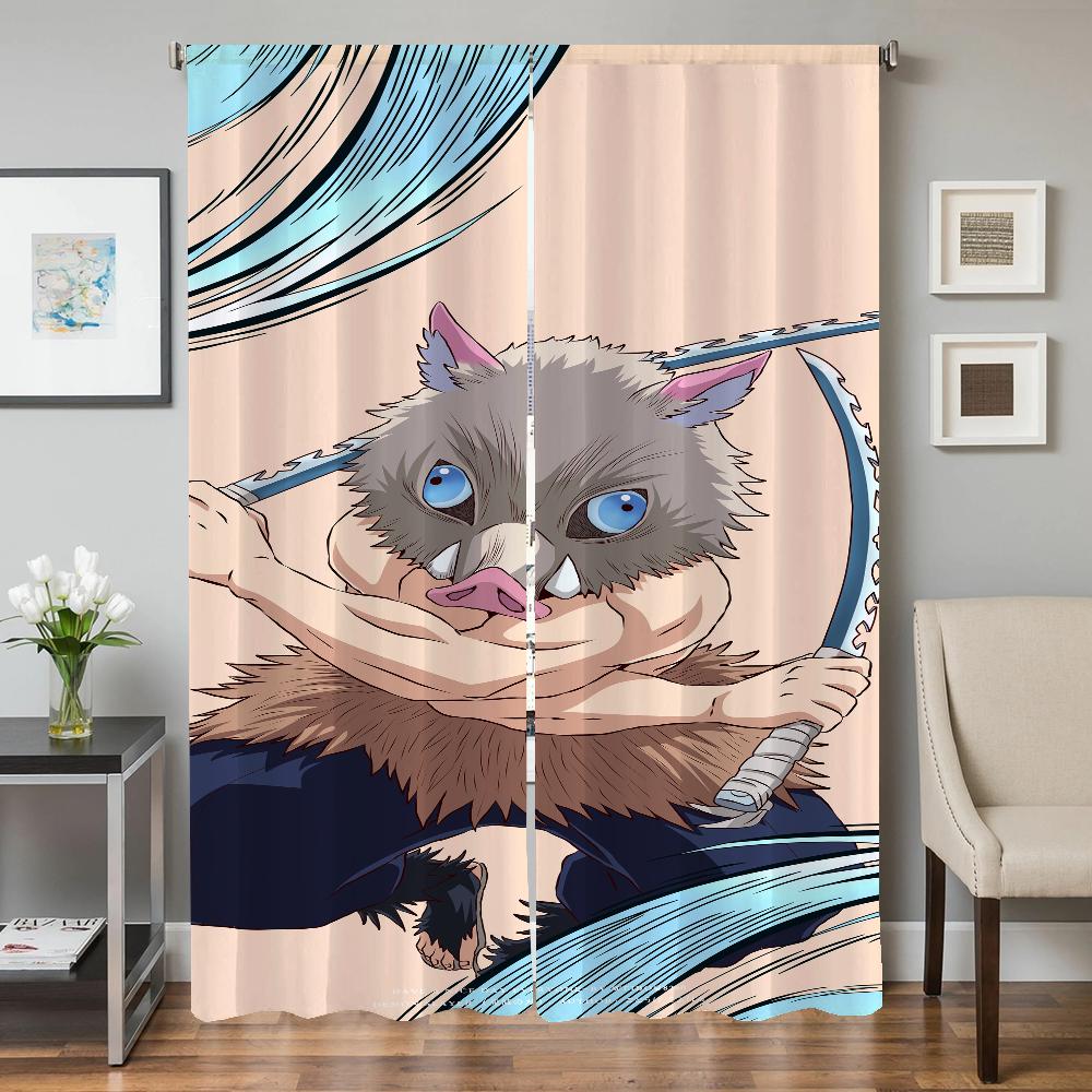 Window Kitchen Curtains for Living Room 2 Pieces Blackout Curtains Door Curtain D-demon S-slayer Bedroom Decoration Partition