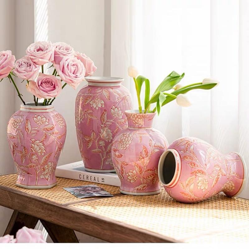 Blue and White Porcelain Vase Pink Pot Chinese-style Retro Porcelain Jars Flower Vase Flowerpot Home Decoration Accessories