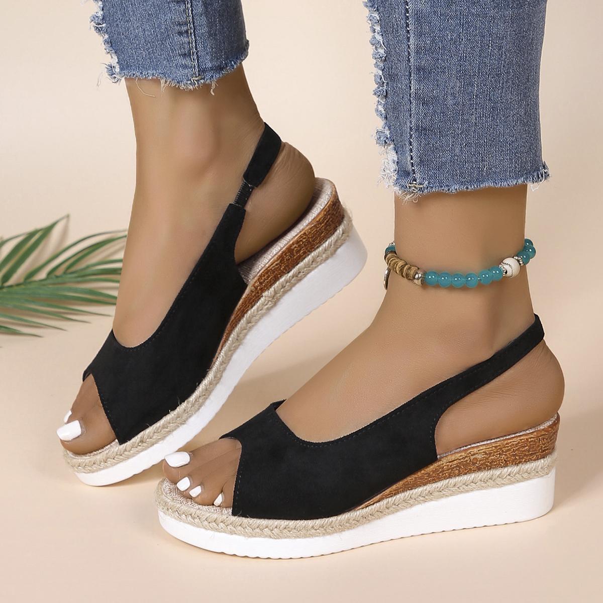 

Круглый носок Большие размеры Низкие сандалии Женские замшевые сабо с каблуком Туфли женские 2025 Летние танкетки Удобные сандалии для женщин 37 чёрный