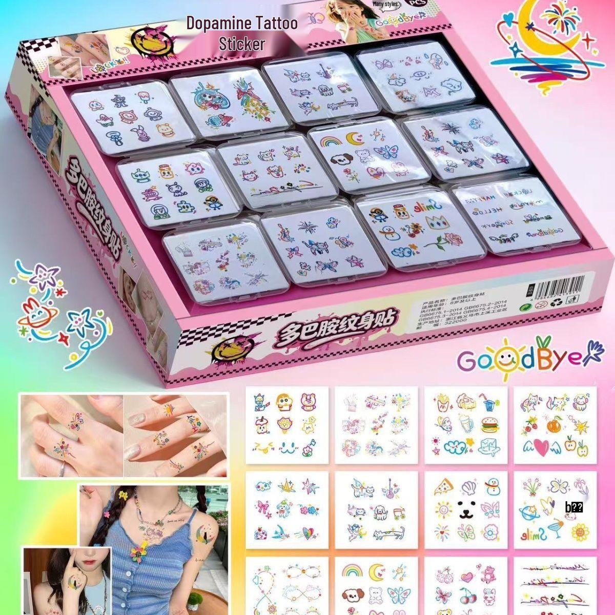 Cartoon Heart Dopamine Tattoo Stickers for Best Friends: Girly, Summer, Washable Mini Stickers Cartoon Dopamine Tattoo Stickers
