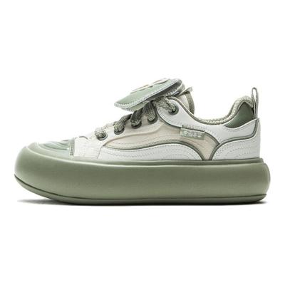 Li Ning Puff Platform Fashion Comfortable Wear-Resistant Lightweight Low-Top Skate Shoes Women Sneaker Off-White Grass-Green AZGV086-3