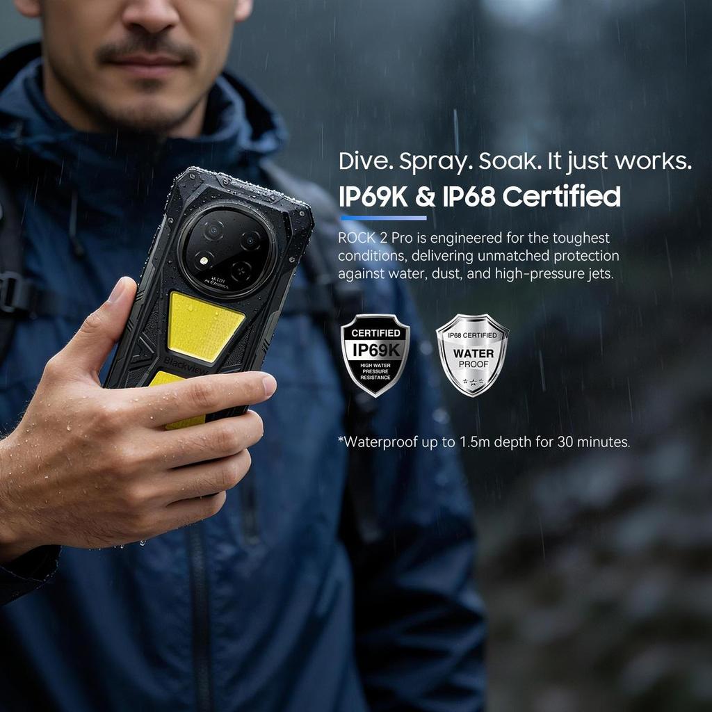 Blackview ROCK 2 PRO Rugged Mobile Phone, 8GB RAM, 256GB ROM, 5G, Android 16, 15000mAh Smartphone