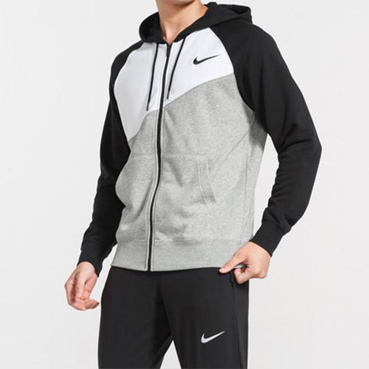 Nike Large Logo Zip Hoodie Jacket Men Outerwear Black White Gray BV5300-064