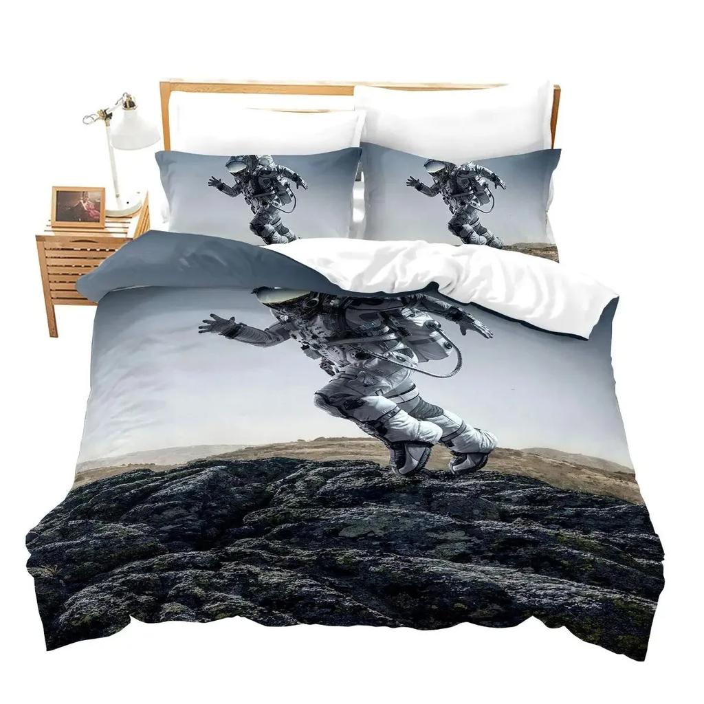 Astronaut Duvet Cover Set Galaxy Outer Space Bedding Set 3D Boys Cosmonaut Spaceman Comforter Cover Universe Planet Quilt Cover