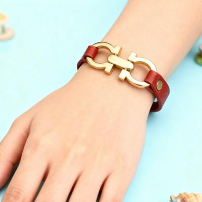 Damen Gold Ineinandergreifendes Geflochtenes Lederarmband Armband