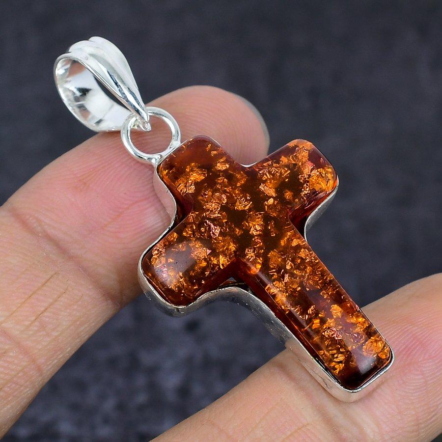Baltic Amber Gemstone 925 Sterling Silver Jewelry Pendant 2.05"