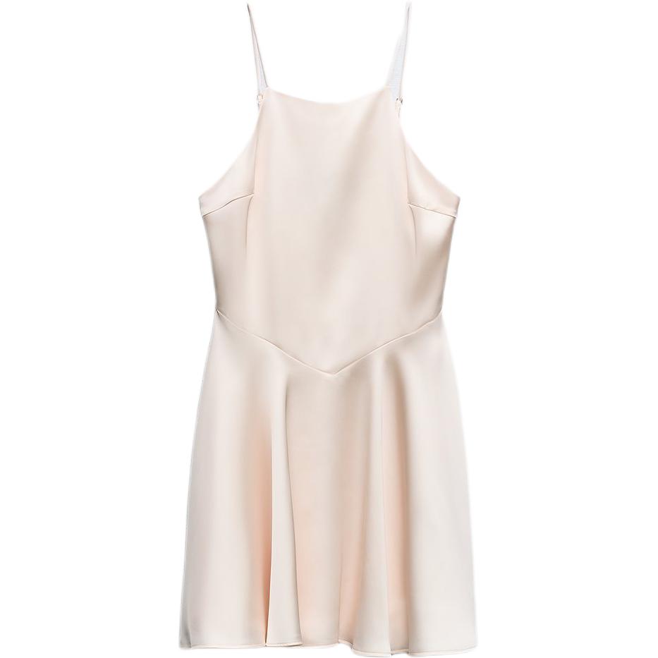 Zara Solid Color Satin Feel Short Sleeve Cami Dress Women dresses Pink 3543331-926