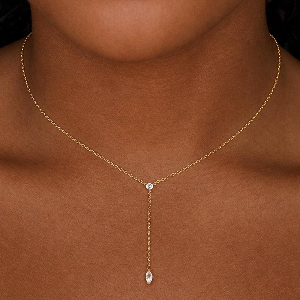 Κολιέ Lariat Moissanite Κοπής Marquise για Γυναίκες Ασήμι 925 Αλυσίδα Y- Μακριά Κρεμαστό Κολιέ Λεπτά Κοσμήματα