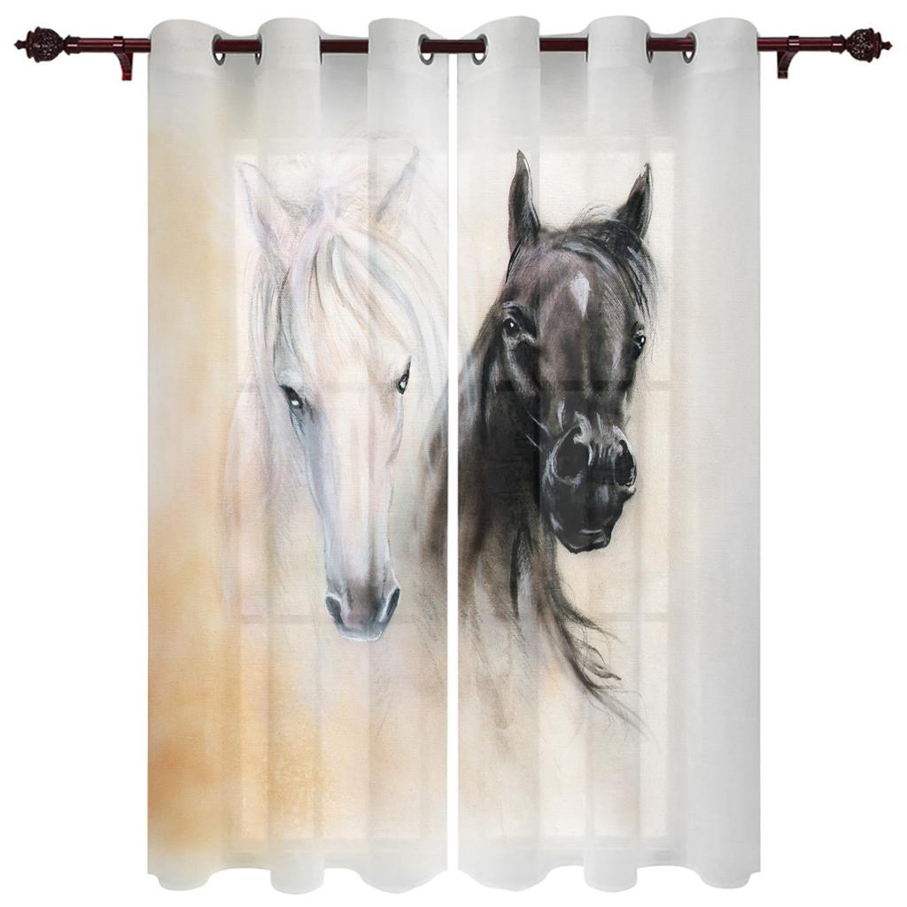 Farm Animal Horse Black And White New Simple Curtains Home Decoration Curtains Modern Home Supplies