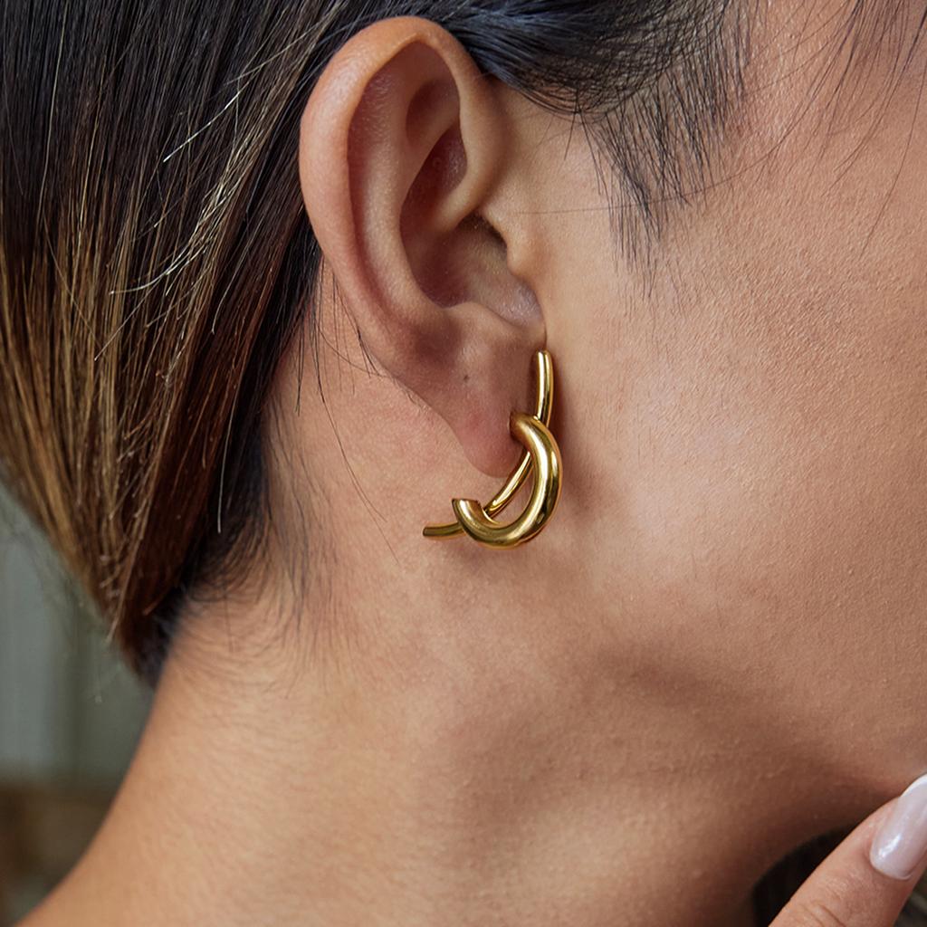 Yori Hot Style Stainless Steel Simple Line Earrings for Women Waterproof PVD Gold Plated High Quality Versatile Jewelry