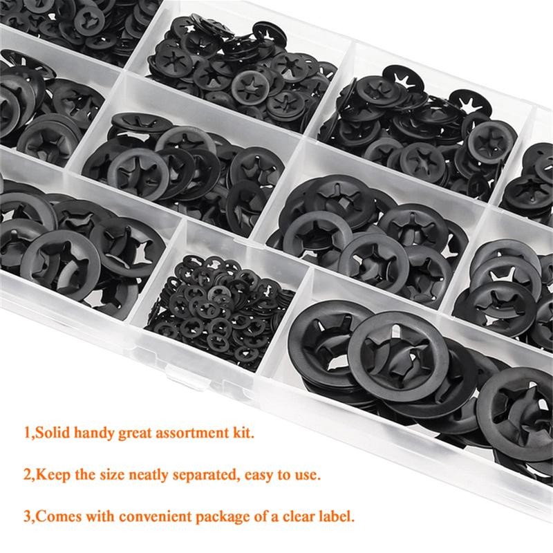 360Pcs Internal Tooth Star Lock Washers 2/2.5/3/4/5/6/8/10/12mm Quick Speed Locking Washers Retaining Clips Fasteners H4GE