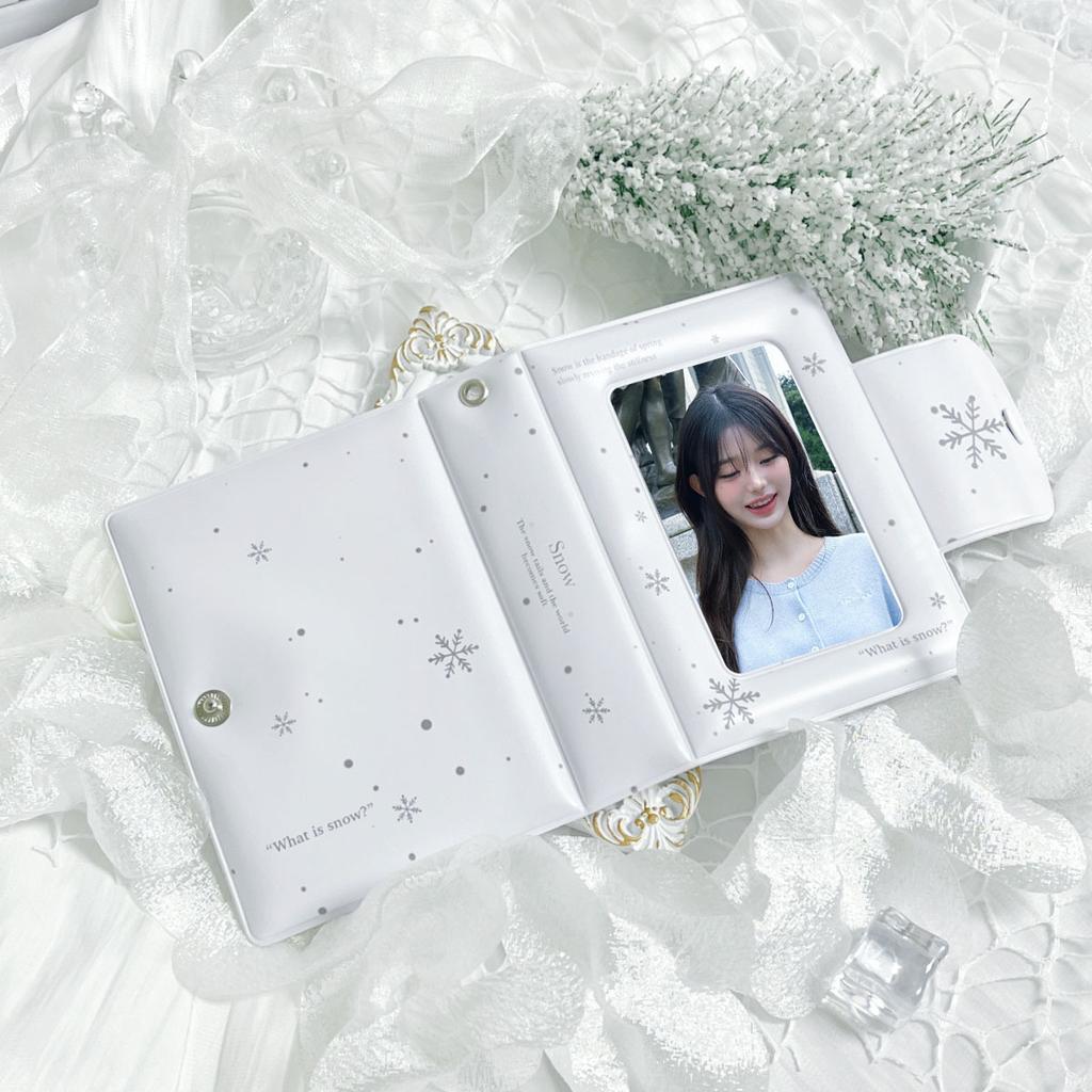 3-Inch Card Album Photo Storage White Snowflake Design Card Holder Card Organizer Fan Card Case Celebrity Card Holder