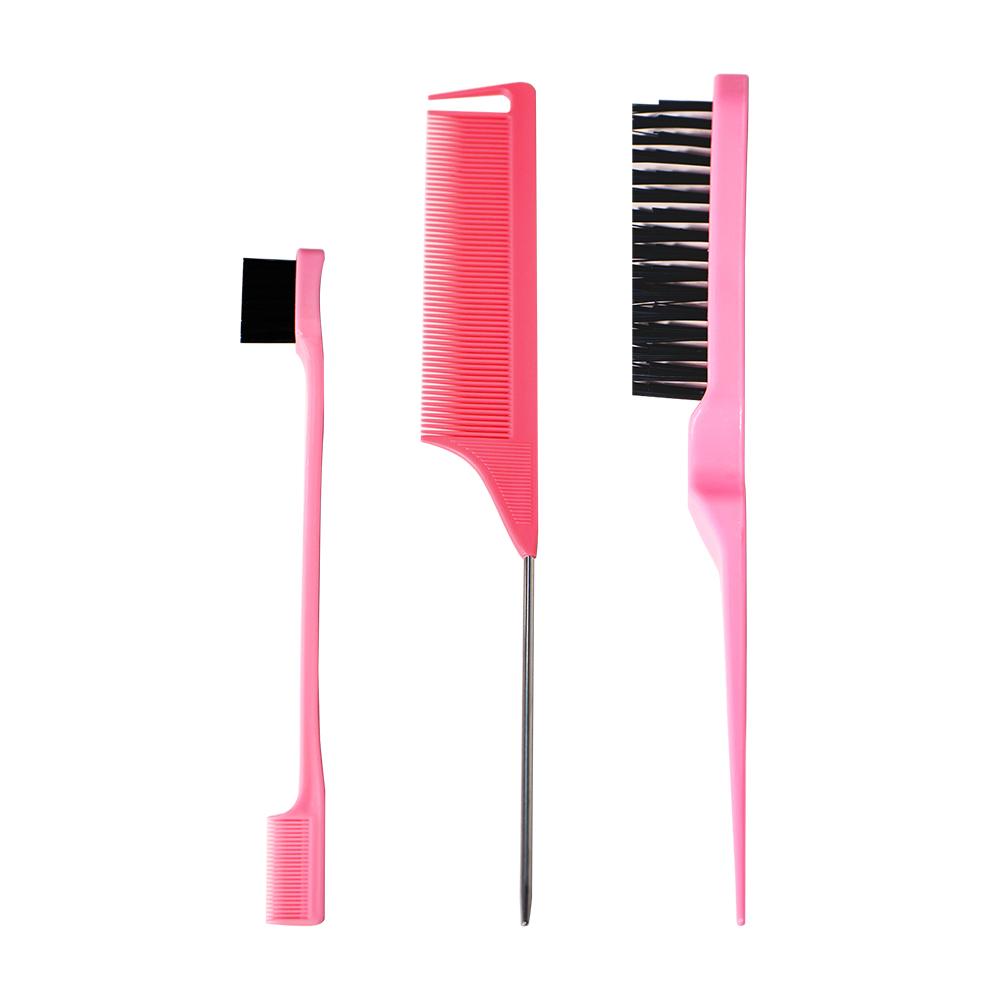 3Pcs Salon Segmented Steel Needle Tip Tail Comb Double-ended Eyebrow Brush Comb Set Pro Barbershop Hairdressing Styling Tools