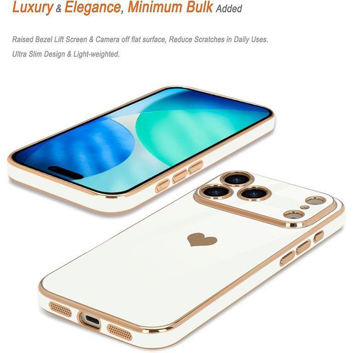 Coque pour iPhone 18 Pro, Silicone Souple Slim Antichoc avec Motif Cœur - Blanc