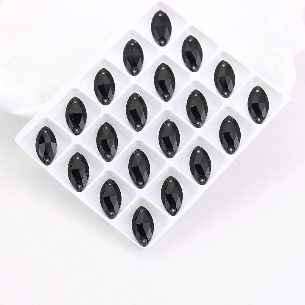 Black Flat Buckle Double Hole Hand-Sewn Crystal Glass DIY Accessories