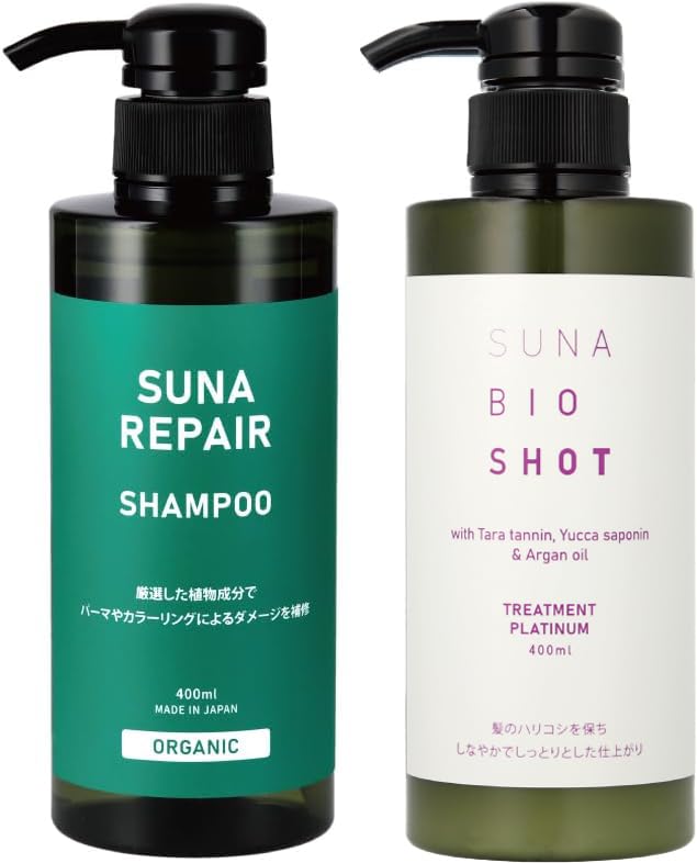 SUNA Official Shampoo and Treatment Damage Hair Amino Shampoo with Natural Gray Hair Scalp Care Set Repair, Non-Diamine, Dye-Free Care, Acid-Based