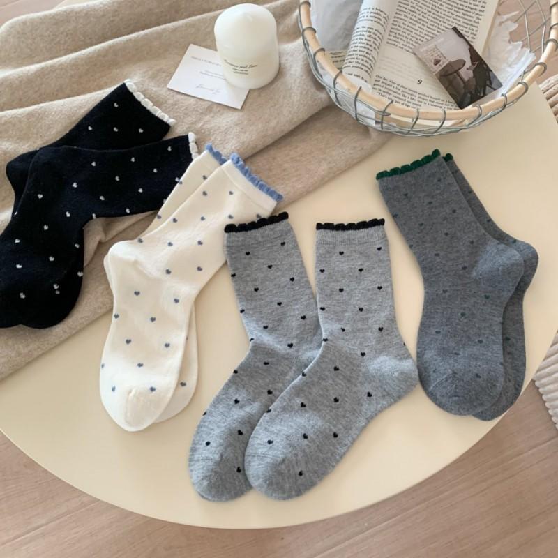Womens Warm Wool Blend Mid-Calf Socks With Polka Dot Soft Cozy Crew Winter Fall